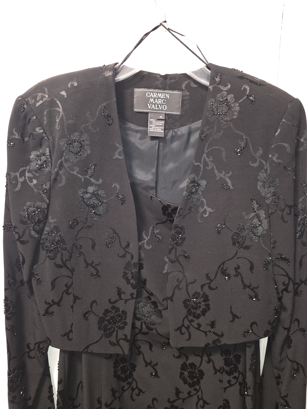 Carmen Marc Valvo LBD Black Embellished Floral Jacket
